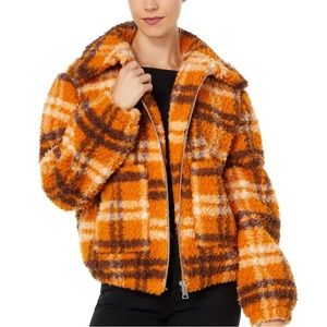 NWOT APPARIS Francis Faux Shearling Jacket In Butternut Plaid